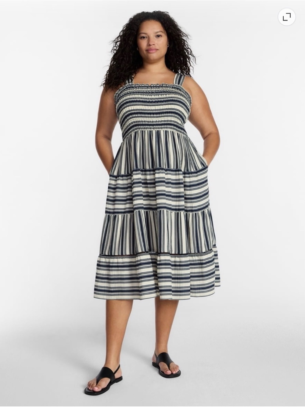 Terra & Sky Navy and White Striped Smocked Tiered Midi Dress